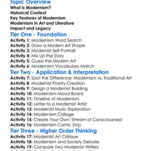 Modernism Worksheet Activity Booklet