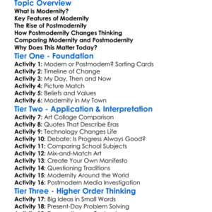 Modernity And Postmodernity Worksheet Activity Booklet