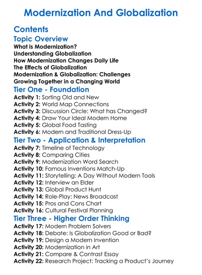Modernization And Globalization Worksheet Activity Booklet
