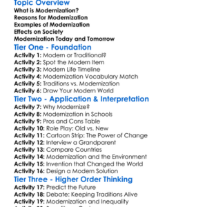 Modernization Worksheet Activity Booklet