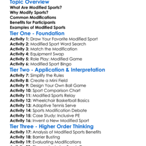 Modified Sports Worksheet Activity Booklet