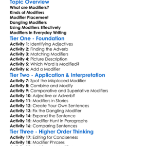 Modifiers Worksheet Activity Booklet