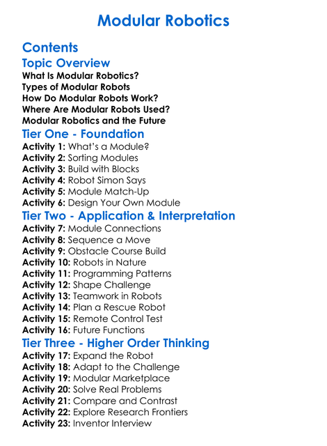 Modular Robotics Worksheet Activity Booklet