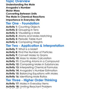 Mole Concept Worksheet Activity Booklet