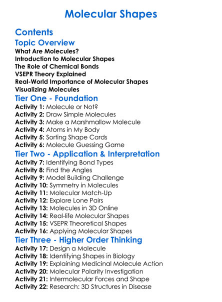 Molecular Shapes Worksheet Activity Booklet