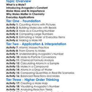 Moles And Avogadros Constant Worksheet Activity Booklet