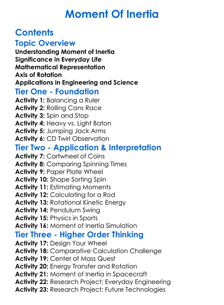 Moment Of Inertia Worksheet Activity Booklet