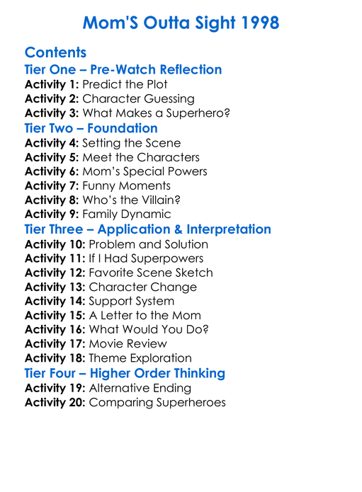 Moms Outta Sight 1998 Worksheet Activity Booklet