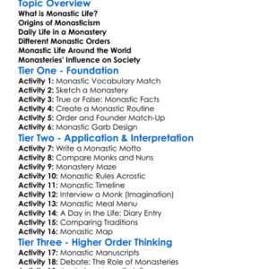 Monastic Life And Orders Worksheet Activity Booklet