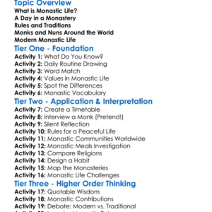 Monastic Life Worksheet Activity Booklet