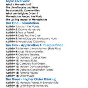 Monasticism And Religious Orders Worksheet Activity Booklet