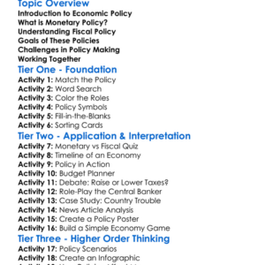 Monetary And Fiscal Policy Worksheet Activity Booklet