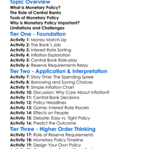 Monetary Policy Basics Worksheet Activity Booklet