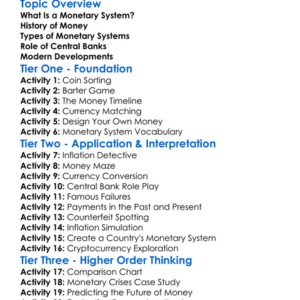 Monetary Systems Worksheet Activity Booklet