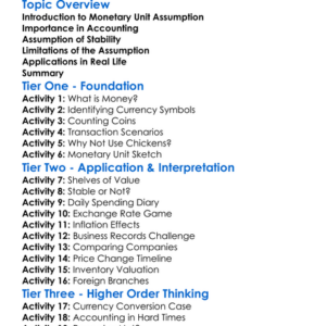 Monetary Unit Assumption Worksheet Activity Booklet