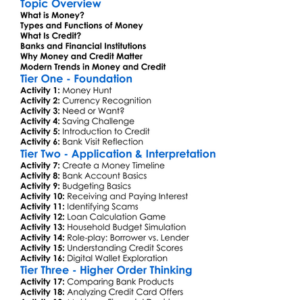 Money And Credit Worksheet Activity Booklet