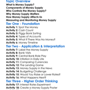 Money Supply Worksheet Activity Booklet
