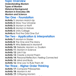 Monism Worksheet Activity Booklet