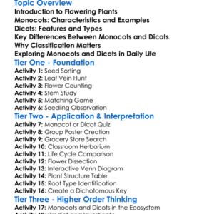 Monocots And Dicots Worksheet Activity Booklet