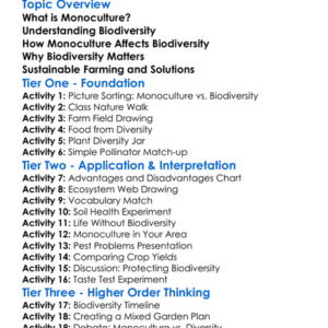 Monoculture And Biodiversity Worksheet Activity Booklet