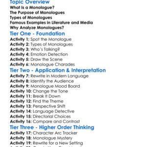 Monologue Analysis Worksheet Activity Booklet