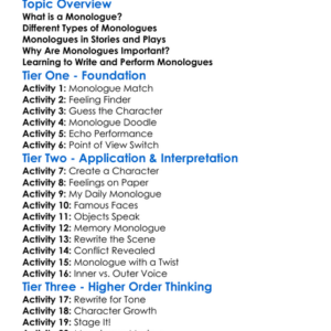 Monologue Worksheet Activity Booklet