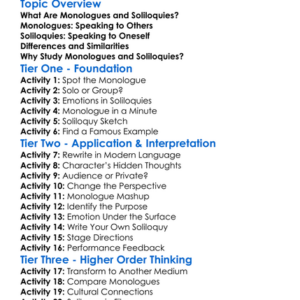 Monologues And Soliloquies Worksheet Activity Booklet