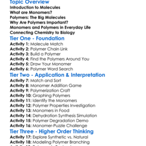 Monomers And Polymers Worksheet Activity Booklet