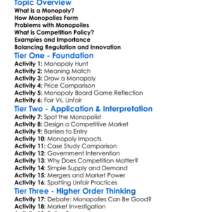 Monopolies And Competition Policy Worksheet Activity Booklet