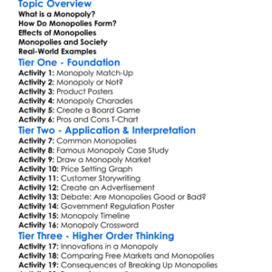 Monopolies Worksheet Activity Booklet