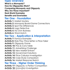 Monopoly And Oligopoly Worksheet Activity Booklet
