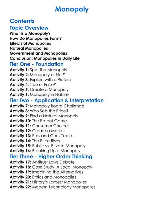 Monopoly Worksheet Activity Booklet