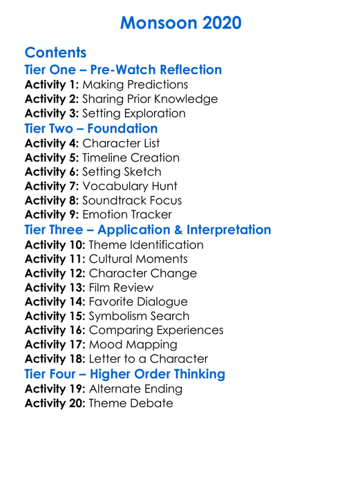 Monsoon 2020 Worksheet Activity Booklet