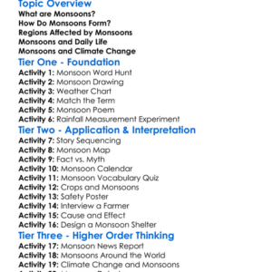 Monsoons Worksheet Activity Booklet