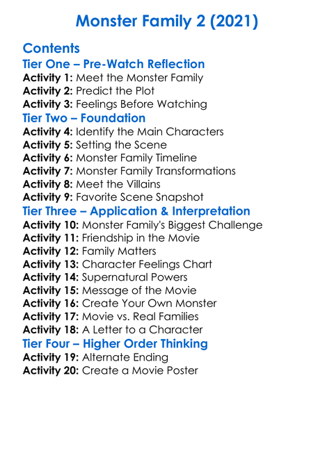 Monster Family 2 2021 Worksheet Activity Booklet