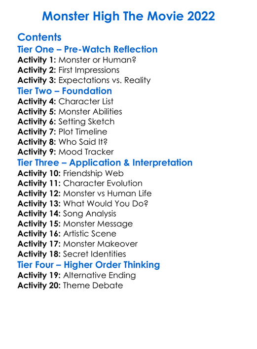 Monster High The Movie 2022 Worksheet Activity Booklet