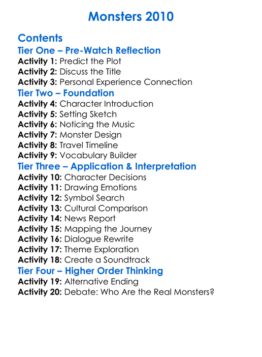 Monsters 2010 Worksheet Activity Booklet