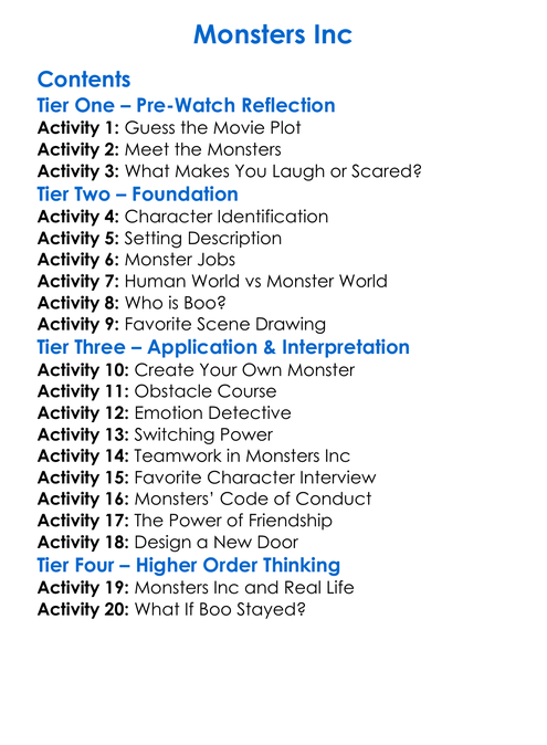 Monsters Inc Worksheet Activity Booklet