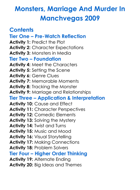 Monsters Marriage And Murder In Manchvegas 2009 Worksheet Activity Booklet