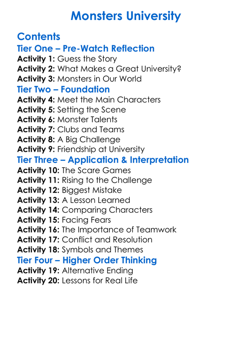 Monsters University Worksheet Activity Booklet