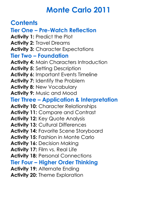 Monte Carlo 2011 Worksheet Activity Booklet
