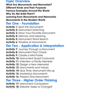 Monuments And Memorials Worksheet Activity Booklet