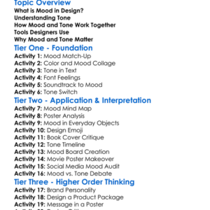 Mood And Tone In Design Worksheet Activity Booklet