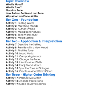 Mood And Tone Worksheet Activity Booklet