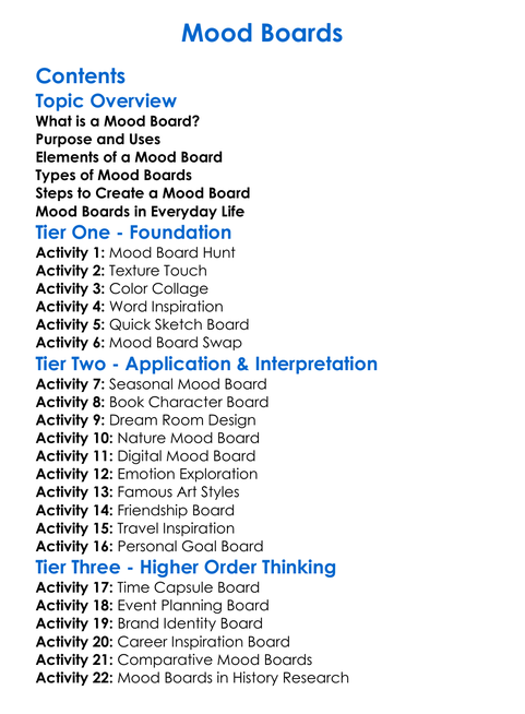 Mood Boards Worksheet Activity Booklet