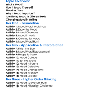 Mood Creation Worksheet Activity Booklet