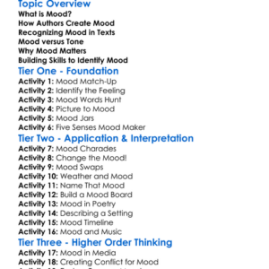 Mood In Literature Worksheet Activity Booklet