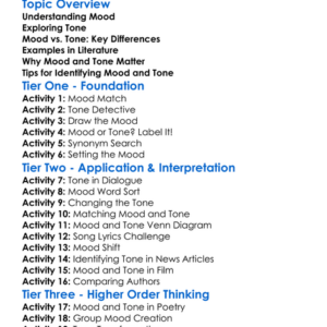 Mood Vs Tone Worksheet Activity Booklet