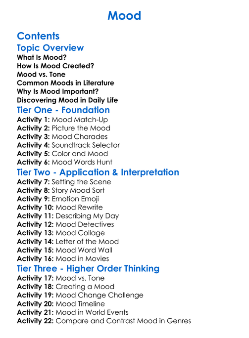 Mood Worksheet Activity Booklet