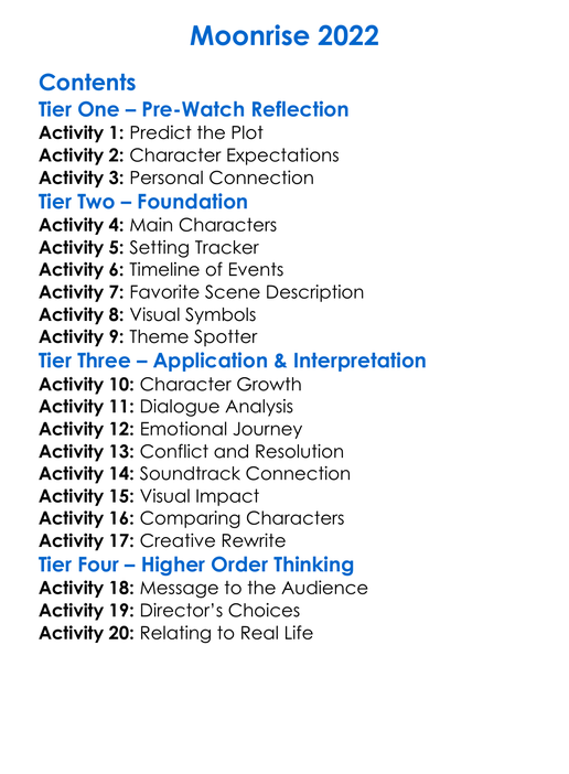 Moonrise 2022 Worksheet Activity Booklet